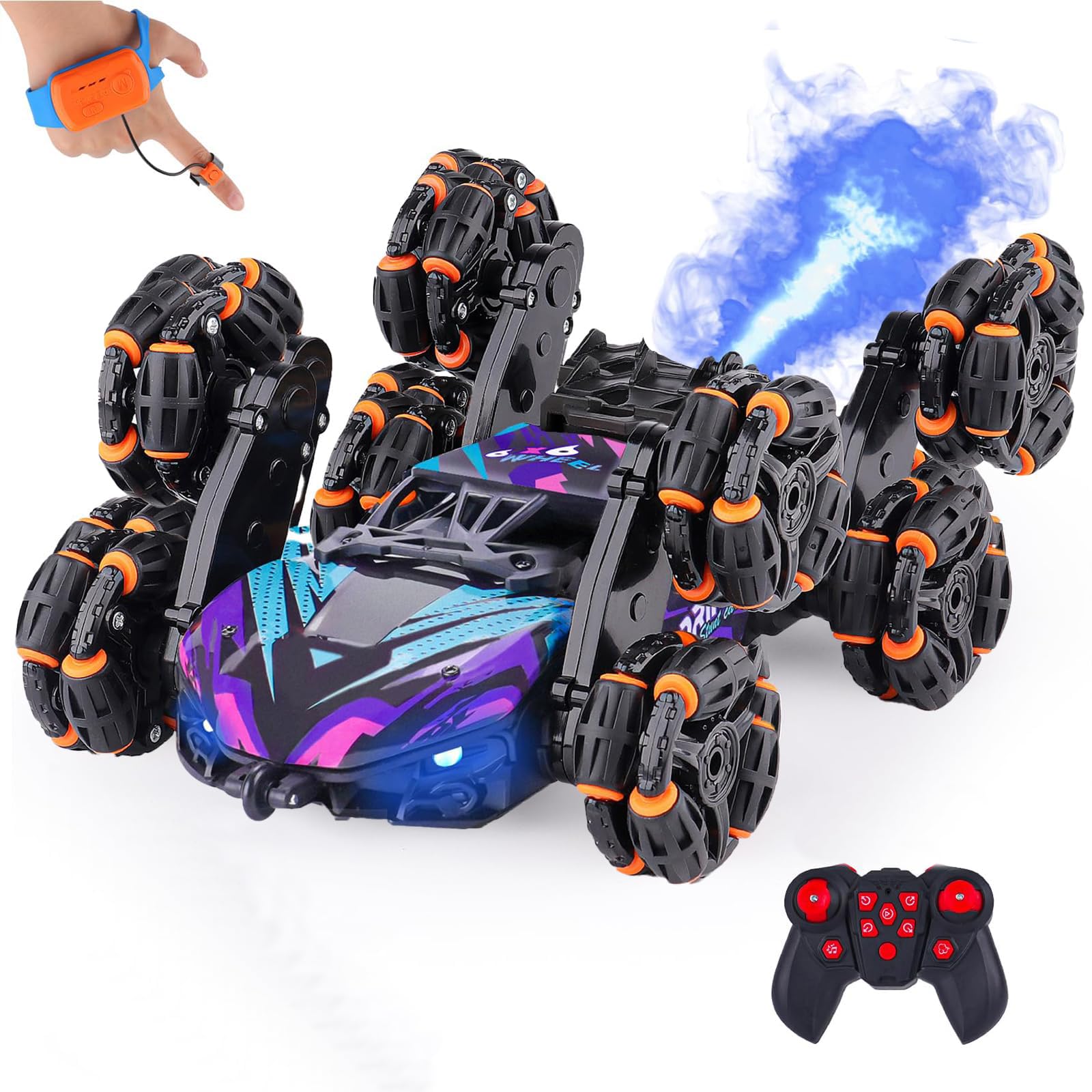 Gesture Sensing remote control car RC Stunt Car 8 Wheels with Lights for Kids 6-12 Year Old 4WD 2.4GHz Hand Controlled Remote Control Car 360° Rotation Off-Road Car Toy Gift for Boys Girls (8 wheels)