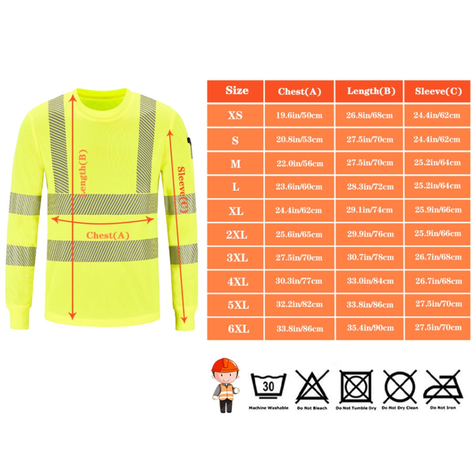 Chaleco reflectante de alta visibilidad, Polo reflectante de alta visibilidad manga larga y secado rápido, unisex, multicolor, varios tamaños(Orange,5XL)
