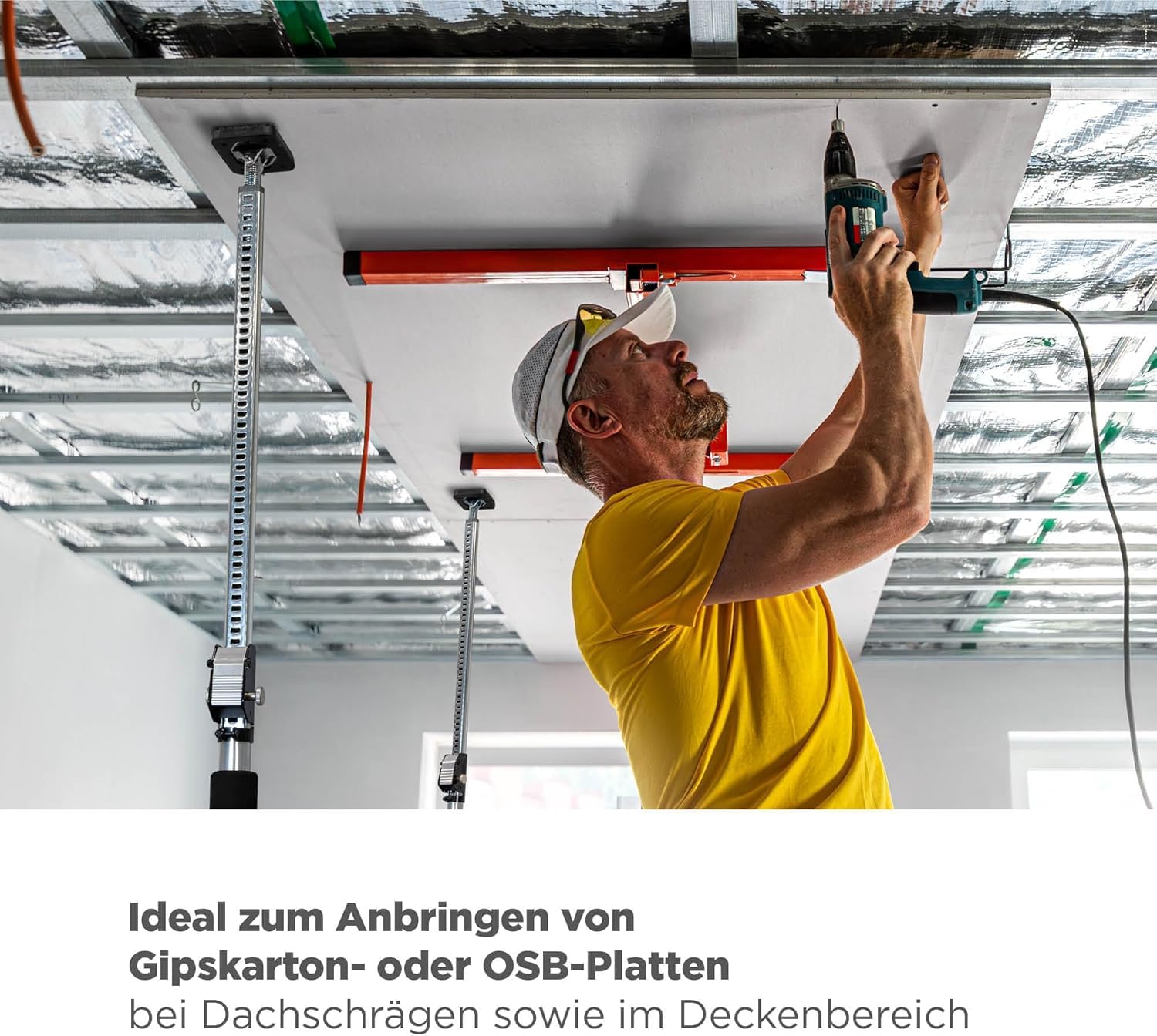 blizz-z Montagestütze Lochraster höhenverstellbar 0,75-1,25 m, Tragkraft: 60 kg | Einhand-Deckenstütze, Teleskopstütze für Gipskarton-, OSB-Platten bei Dachschrägen, Deckenbereich