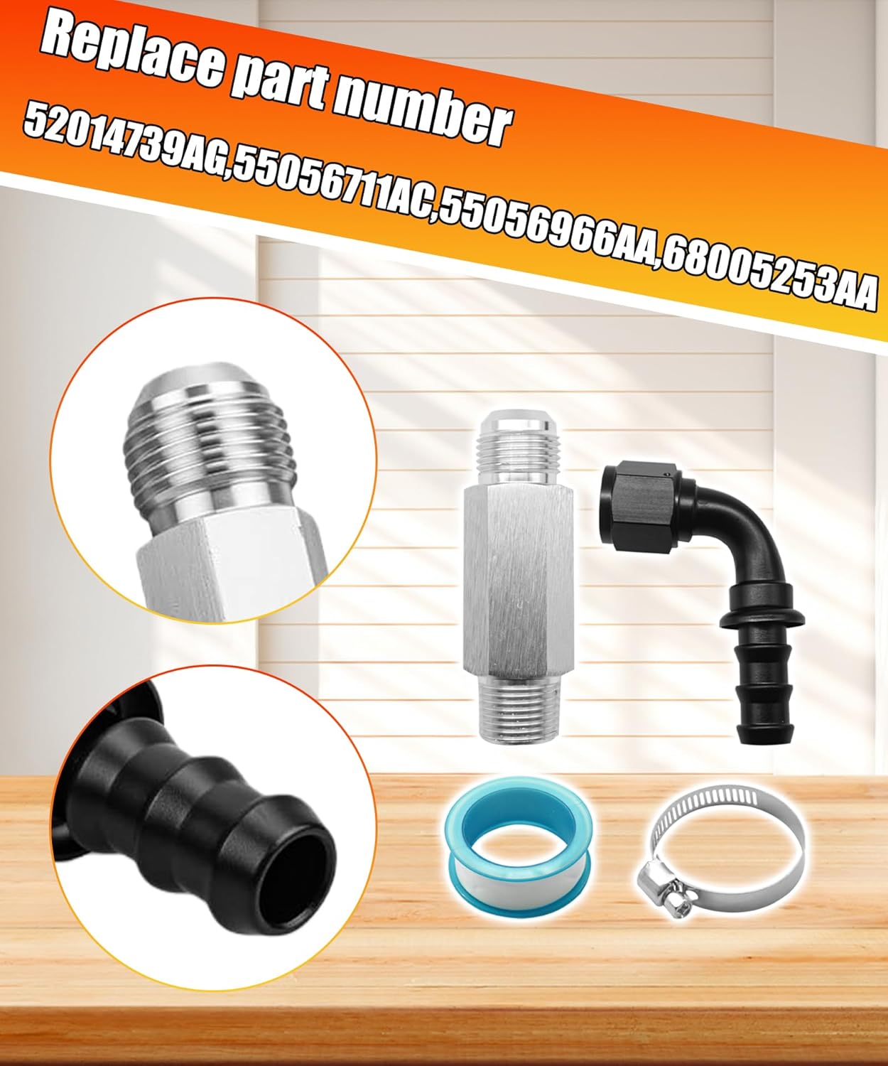 52014739AG Heater Hose Connector Compatible with Dodge Ram 6.7L Cummins 2007.5-2024,Replace 55056966AA 68005253AA 55056711AC(with 10AN Conversion Fitting)