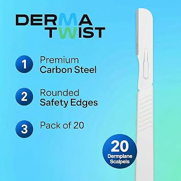 DermaTwist 14R Dermaplane Razor for Women Face 20-Pack Sterile Disposable Dermaplane Scalpels Facial Razors for Women Face Dermaplaning Professional Face Shaver