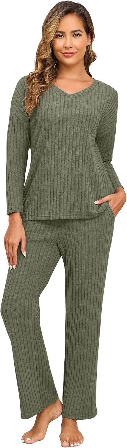 PrinStory Womens Pajama Sets Long Sleeve Lounge Set 2 Piece Pajamas Fall Winter Pjs for Woman Loungewear with Pockets - Image 4