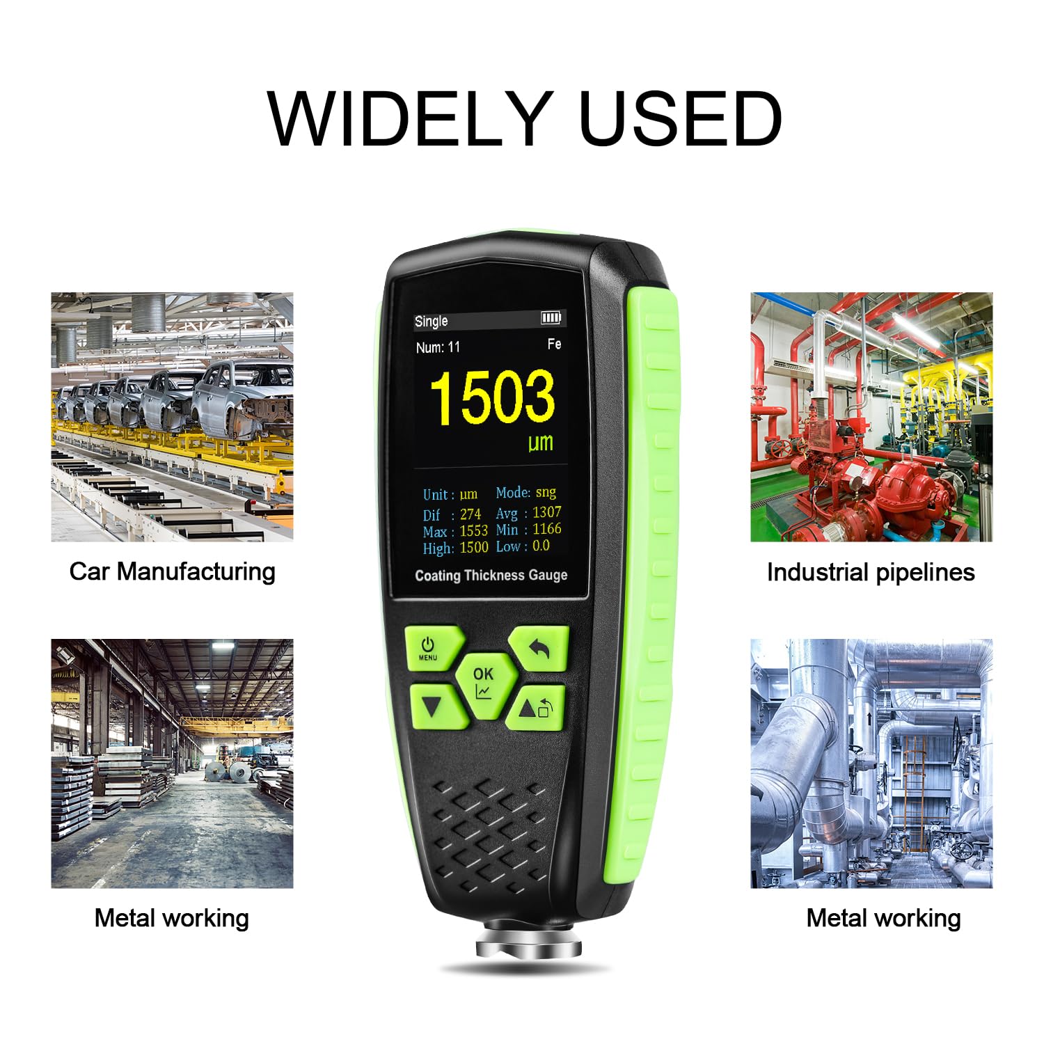 Professional Paint Thickness Gauge, Digital Coating Thickness Gauge for Magnetic/Non-Magnetic Materials, Paint Depth Gauge with Voice Broadcast/Color HD Display, Car Coating Thickness Meter
