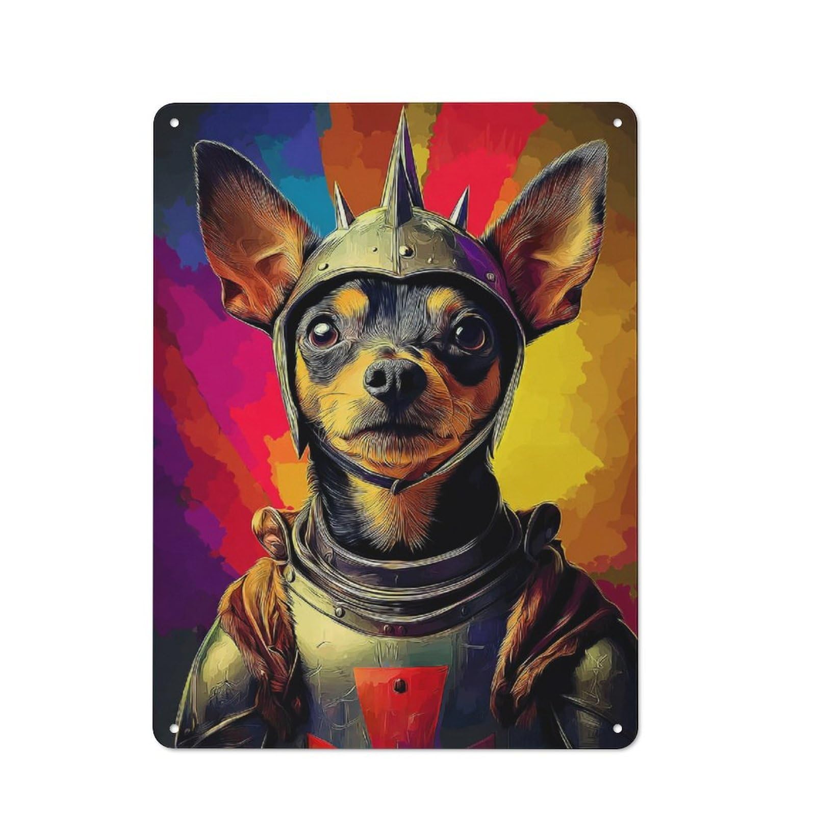 Junmoney Medieval Dog In Armor Metal Plaque With Design 40X30cm, Vintage Bistro Wall Plaque For Coffee Bar, Kitchen, Bistro Or Tea Corner