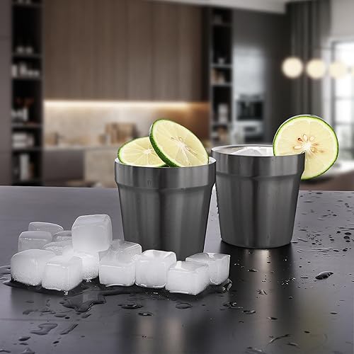 Miniatura 5 de Youda Vasos aislados de doble pared de acero inoxidable, apilables, taza de café de 6 onzas, taza de té, vasos de cerveza enfriadores, ideales para