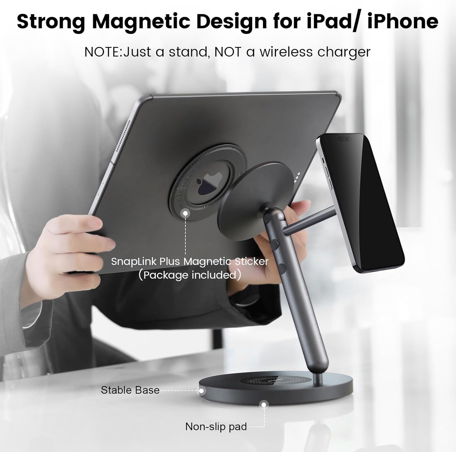 Nillkin iPad Magnetic Stand with Magsafe Ring,360° Rotating iPad Mount Stand for iPad, Reader,iPhone,Headphone, Adjustable iPad Tablet Stand Aluminum - Ideal Desk Setup Stand for Work,Live