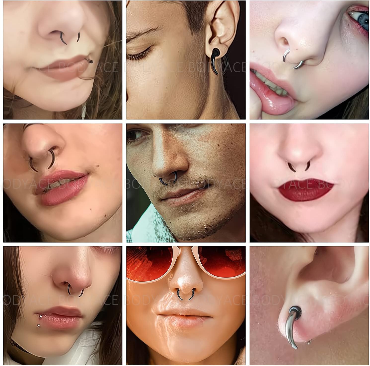 C Shape Septum Pincher Tapers, 14G 16G Buffalo Ear Taper Kit Stretching Expanded Nose Rings, Horseshoes Black Gold Septum Rings with O-Rings
