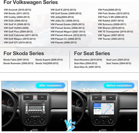 6G+128G Android 15 Car Stereo for VW Passat Golf MK5 MK6 Jetta T5 EOS Polo Seat Sharan with Wireless Carplay Android Auto 9 Touchscreen Car Radio with Bluetooth 5.0 GPS WiFi FM Backup Camera