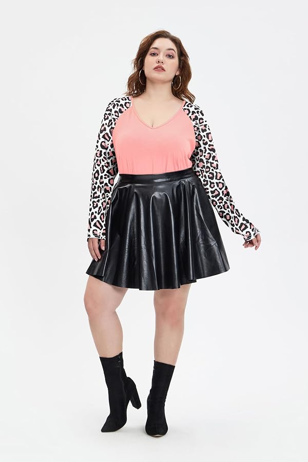 TIYOMI Plus Size Shirts Women Raglan Long Sleeve Sexy Deep V Neck Color Block Colorblock Tops Fall Autumn Winter Leopard Cheetah Animal Print Pink Coral 3XL by TIYOMI - Used condition - Image 3