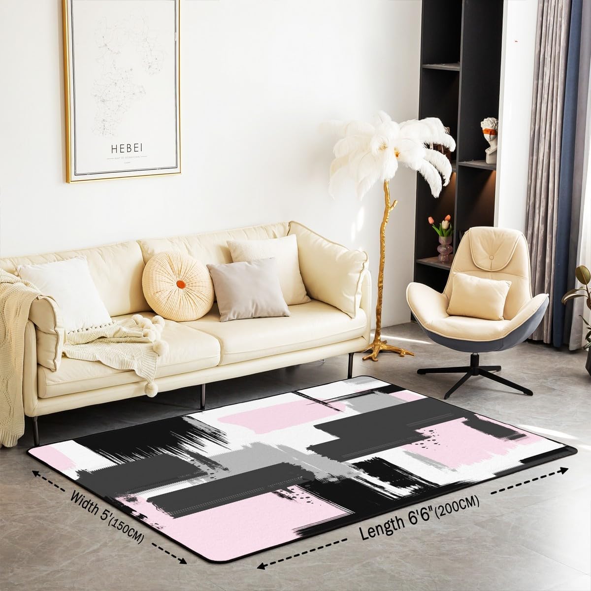 Feelyou Abstract Art Indoor Floor Mat for Kids Boys Girls Area Rug 3x5 Black White Pink Living Room Rugs Ultra Soft Geometric Accent Rug Modern Art Decorative Rug Retro Art Decor Doormats Floor Mat
