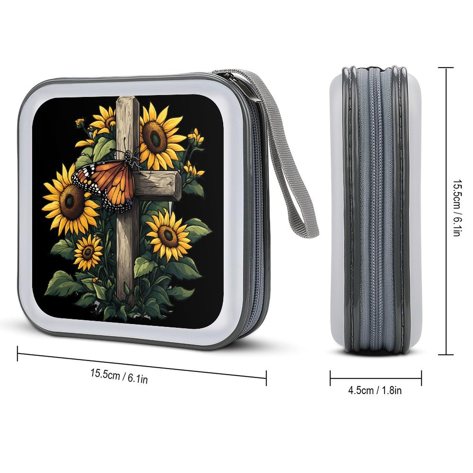 Butterfly Sunflower Crosss God Christian CD Case Plastic DVD Case Holder Wallet Disc Storage Organizer for Car Travel