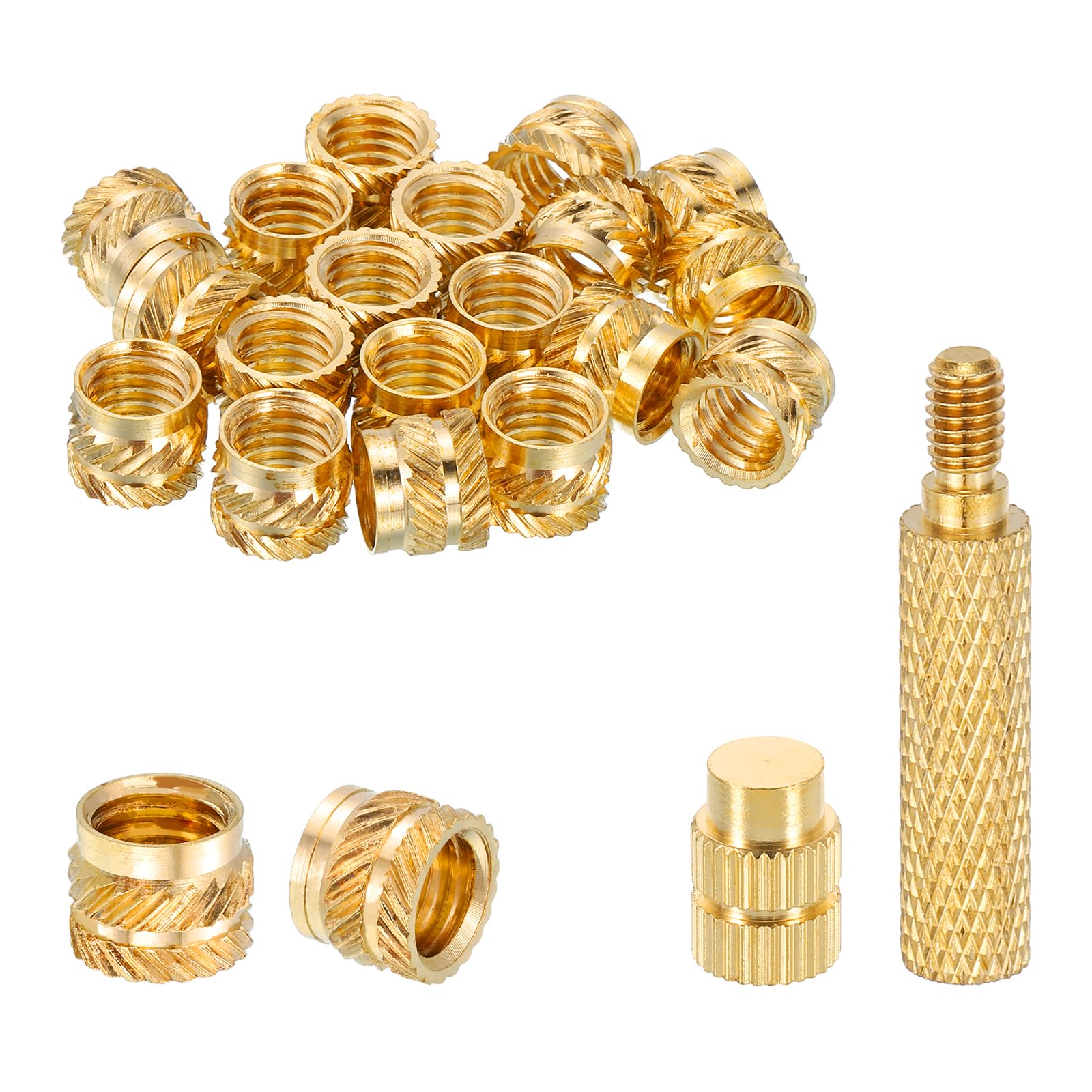 sourcing map 20 Pcs Threaded Inserts with Soldering Iron Tip Press Tool, M8 x 8mm H x 10mm OD Brass Metric Knurled Nuts Heat Set Inserts Embedment Nut for 3D Printing Plastic Parts