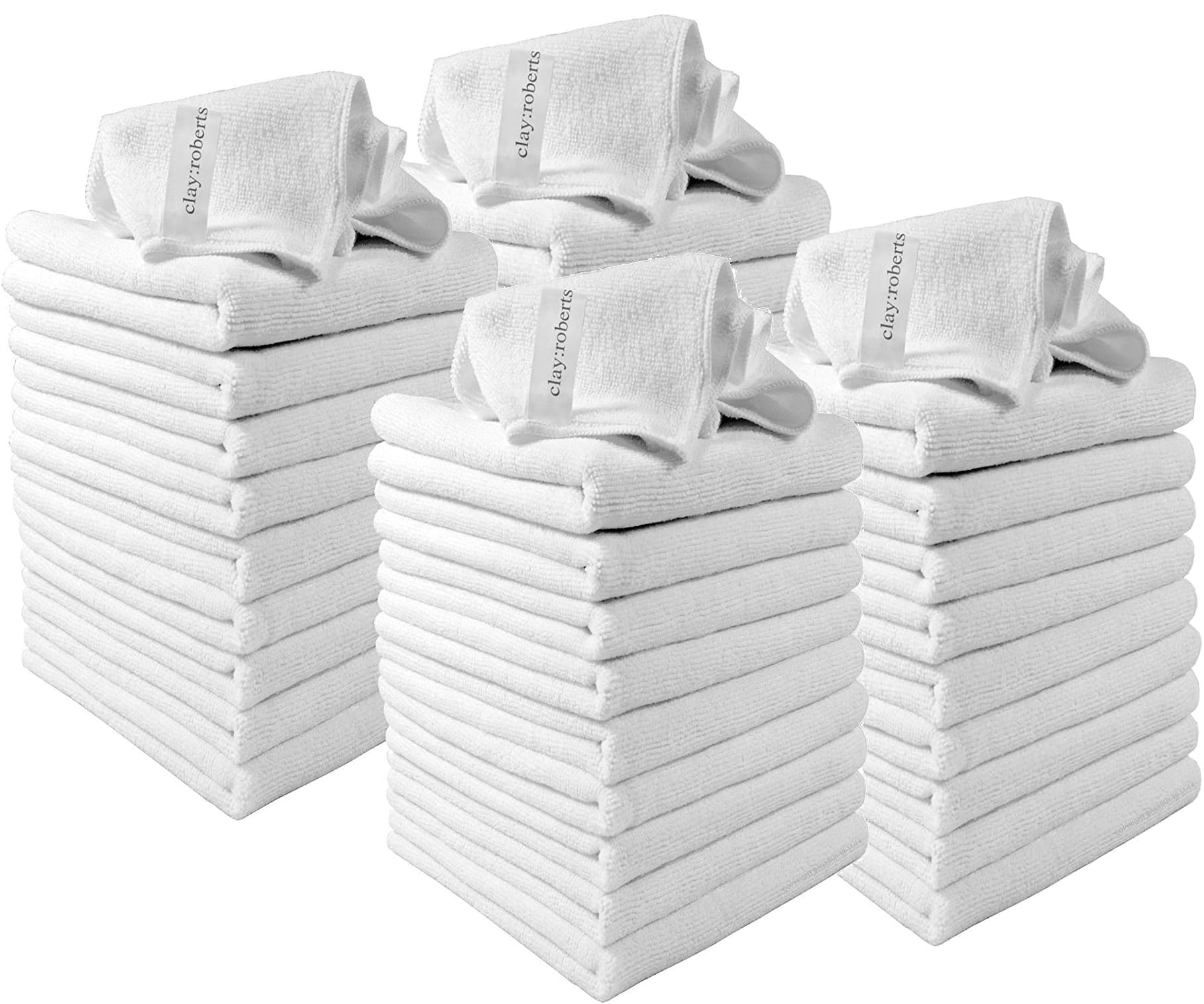 Clay Roberts Microfibre Cleaning Cloths, 40cm x 30cm - Pack of 40, White Cloths, Machine Washable, Polishing, Waxing & Dusting Cloth, Lint-Free, Kitchen Towel, Car Cleaning, Microfiber
