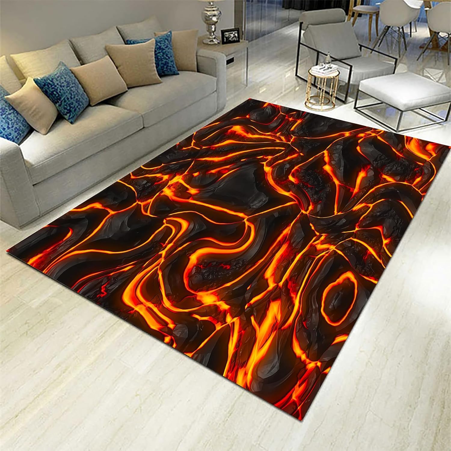 Tapis chambre texture roche de flamme abstract 3D tapis de salon 180x280cm anti-slip