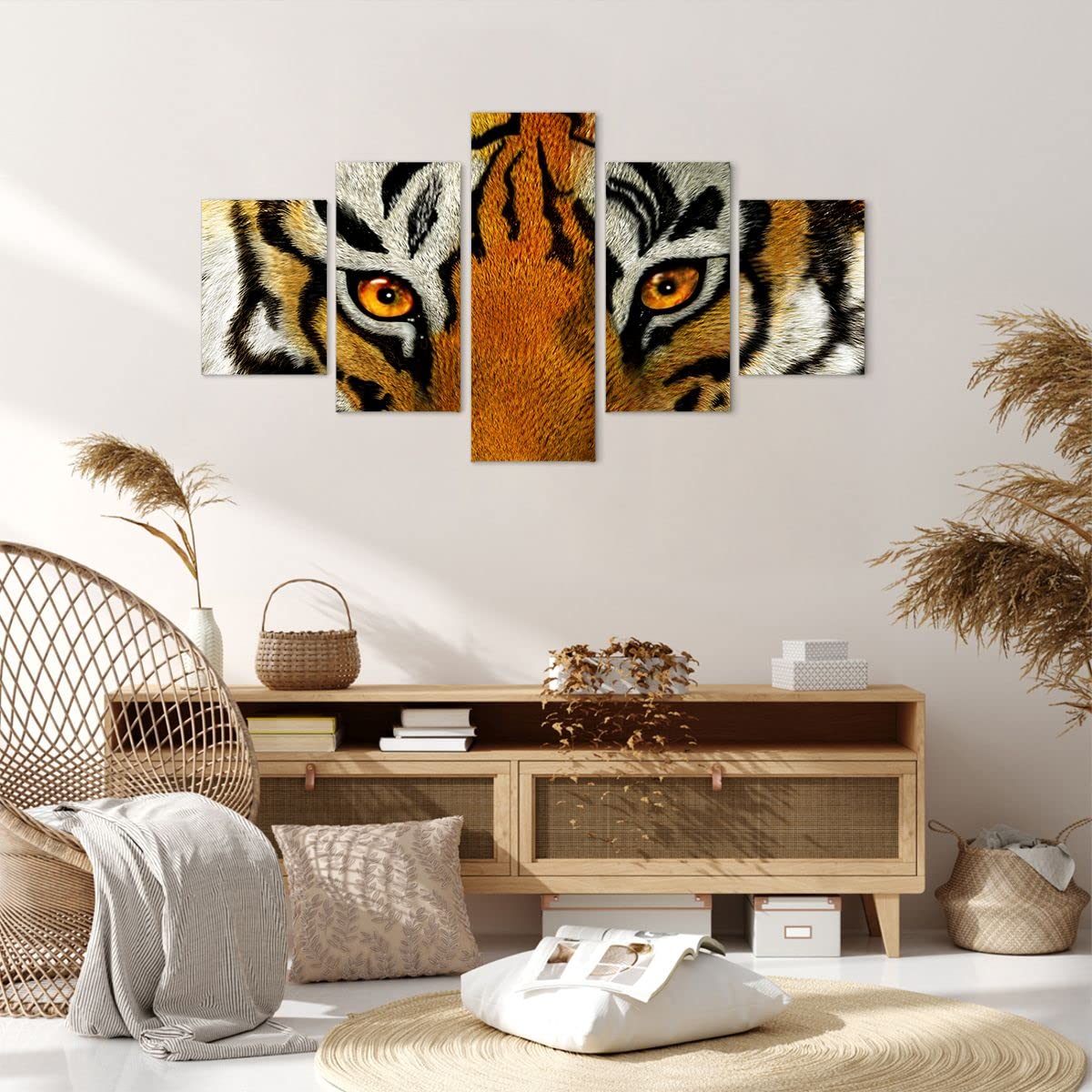LevvArts Quadro Su Tela Bianco E Nero Con Tori – Set Da 7 Pannelli Per Soggiorno, 177x81 Cm - 5