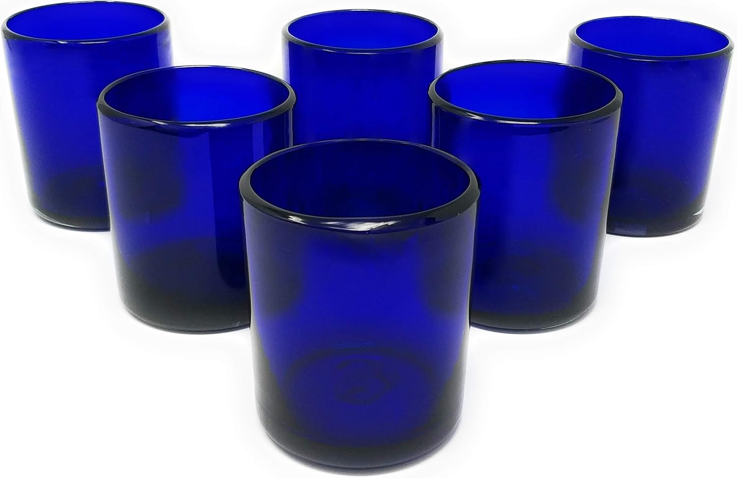 Hand Blown Mexican Drinking Glasses - Set of 6 Cobalt Tumbler Glasses (10 oz each)