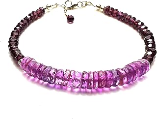 Natural Rhodolite Garnet Purple Sapphire Bracelet Solid 14K Gold 585 7 1/2"