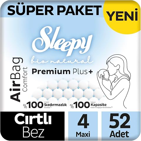 Sleepy Bio Natural Premium Plus Airbag Comfort Süper Paket Bebek Bezi 4 Numara Maxi 52 Adet