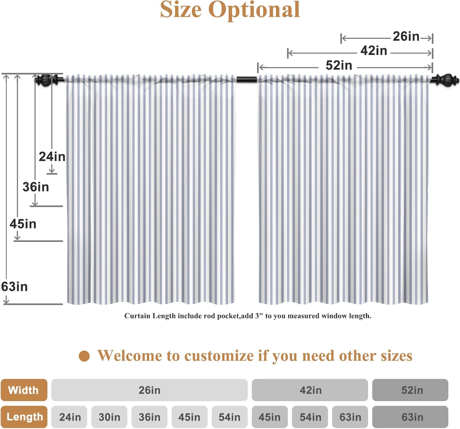 Renaiss 42 x 45 Inch Farmhous Striped Linen Kitchen Over Sink Rustic Cafe Short Tier Curtains Balanced Stripe Farmhouse Small Drapes for Bathroom Laundry Half Window Light Filtering Curtains 2 Panels