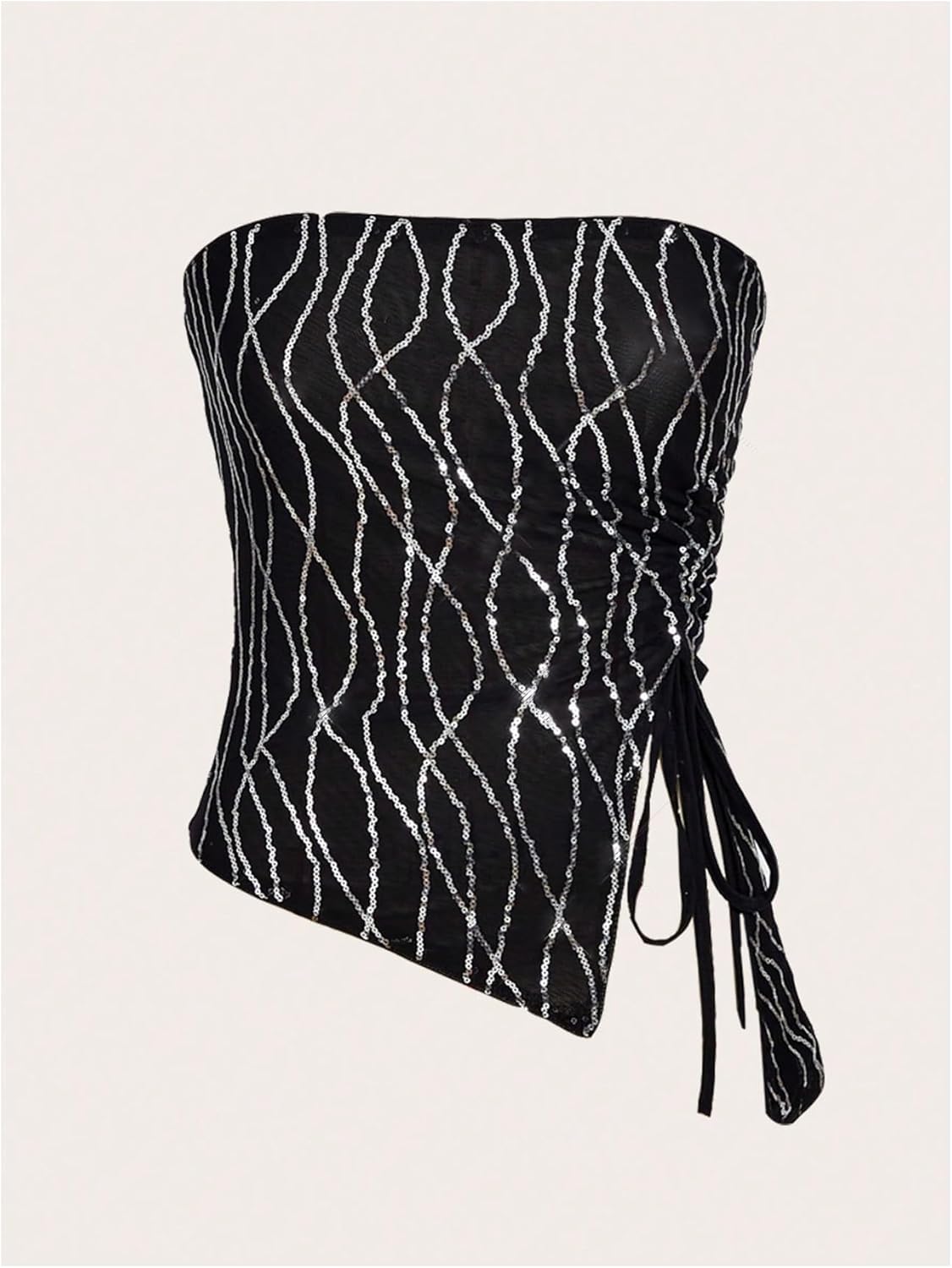 Milumia Women's Sequin Strapless Tube Top Y2k Drawstring Tie Side Party Concert Tops - Image 5