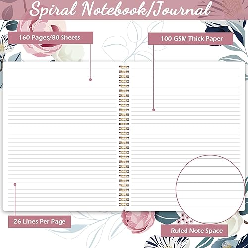 Miniatura 3 de Cuaderno de espiral  Cuadernos encuadernados en espiral, 8.5 x 11 pulgadas, cuaderno de diario con papel grueso y bolsillo trasero, 144 páginas, con