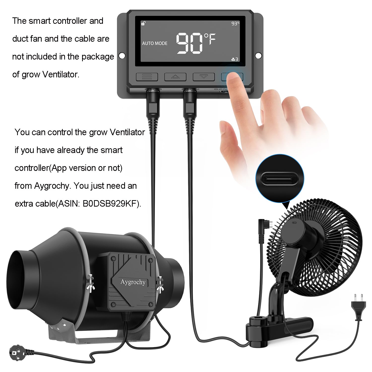 Aygrochy Grow Ventilateur, 10 vitesses, Moteur EC, IP-44, Protection oscillante, Ventilateur à Clip pour Rideau 10 W, Clip Fan Grow Tent