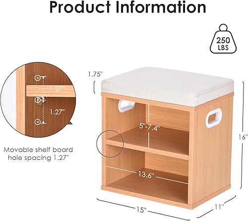 Miniatura 2 de Banco de zapatos pequeño para entrada, banco de zapatos con cojín con almacenamiento y asiento, banco pequeño para zapatos de entrada con banco,