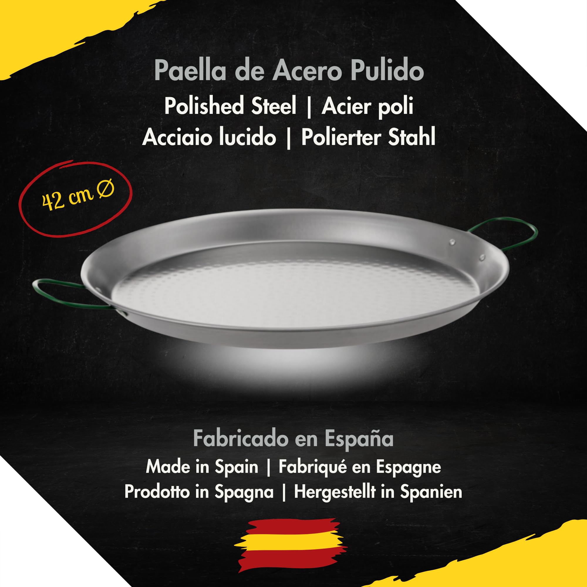 COMBOI Paellero gas butano kit quemador 30 cm, paellera de 42 cm, Soporte de 3 Patas, nivel, delantal, libro de recetas digital