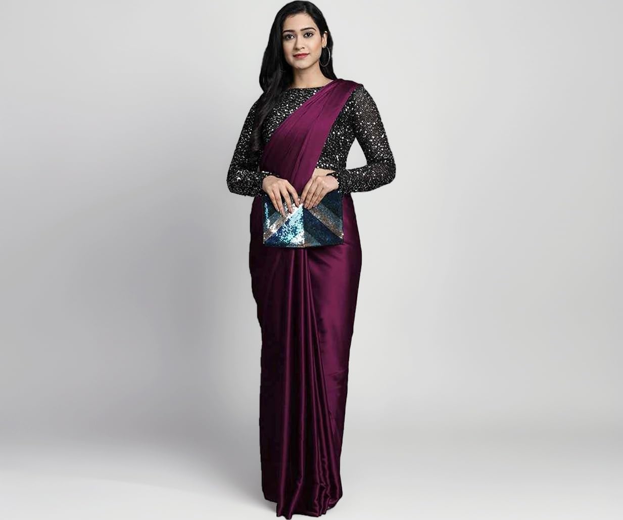 Mera Enterprise Women's Satin Silk Plain Saree