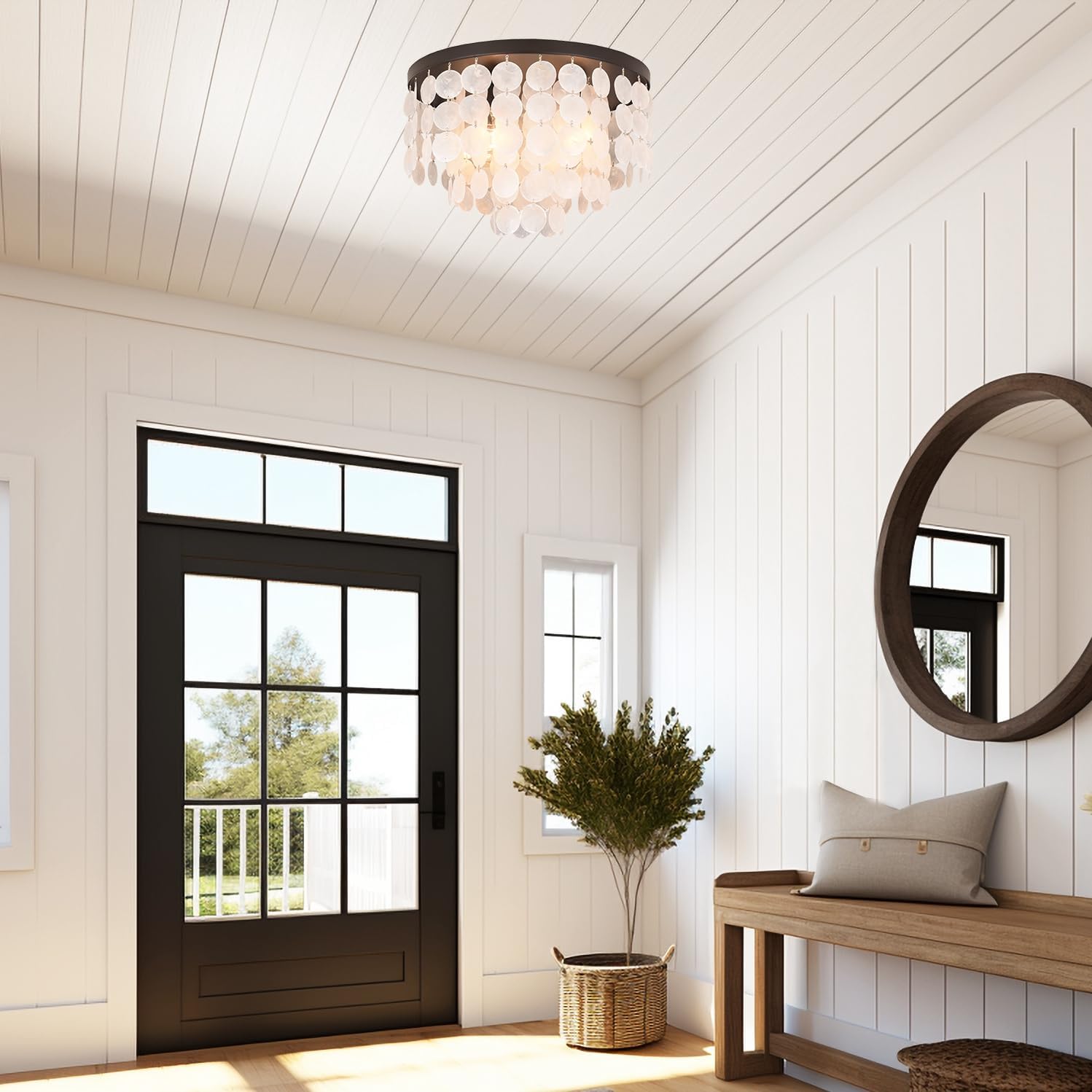 ALICE HOUSE 17.7" Capiz Shell Ceiling Light, Antique Bronze Finish, 4 Light Farmhouse Flush Mount Light for Bedroom, Kitchen, Dressing Room, Dining Room, Entryway AL1701-S4