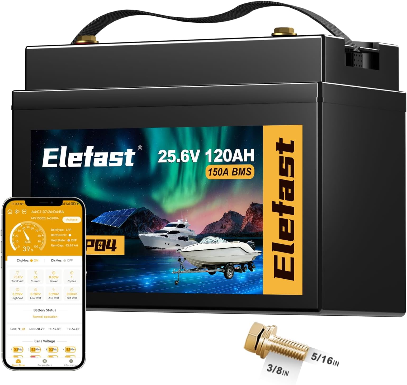 24V 120AH Mini Bluetooth Lifepo4 Lithium Battery,for Boat Trolling Motor