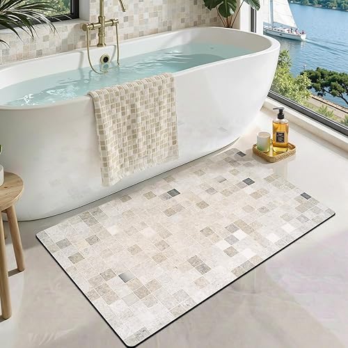 Miniatura 17 de LUMI Tapete de Baño Ultra Delgado, Alfombras de Baño de Goma Antideslizante Súper Absorbente Ultra Delgadas, Bajo Puertas, Tapetes de Piso de Baño