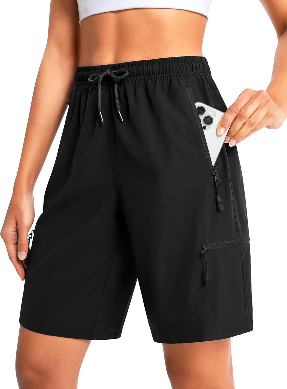 Women's 9" Hiking Cargo Shorts Lightweight Stretch Quick Dry Athletic Golf Summer Bermuda Shorts for Women