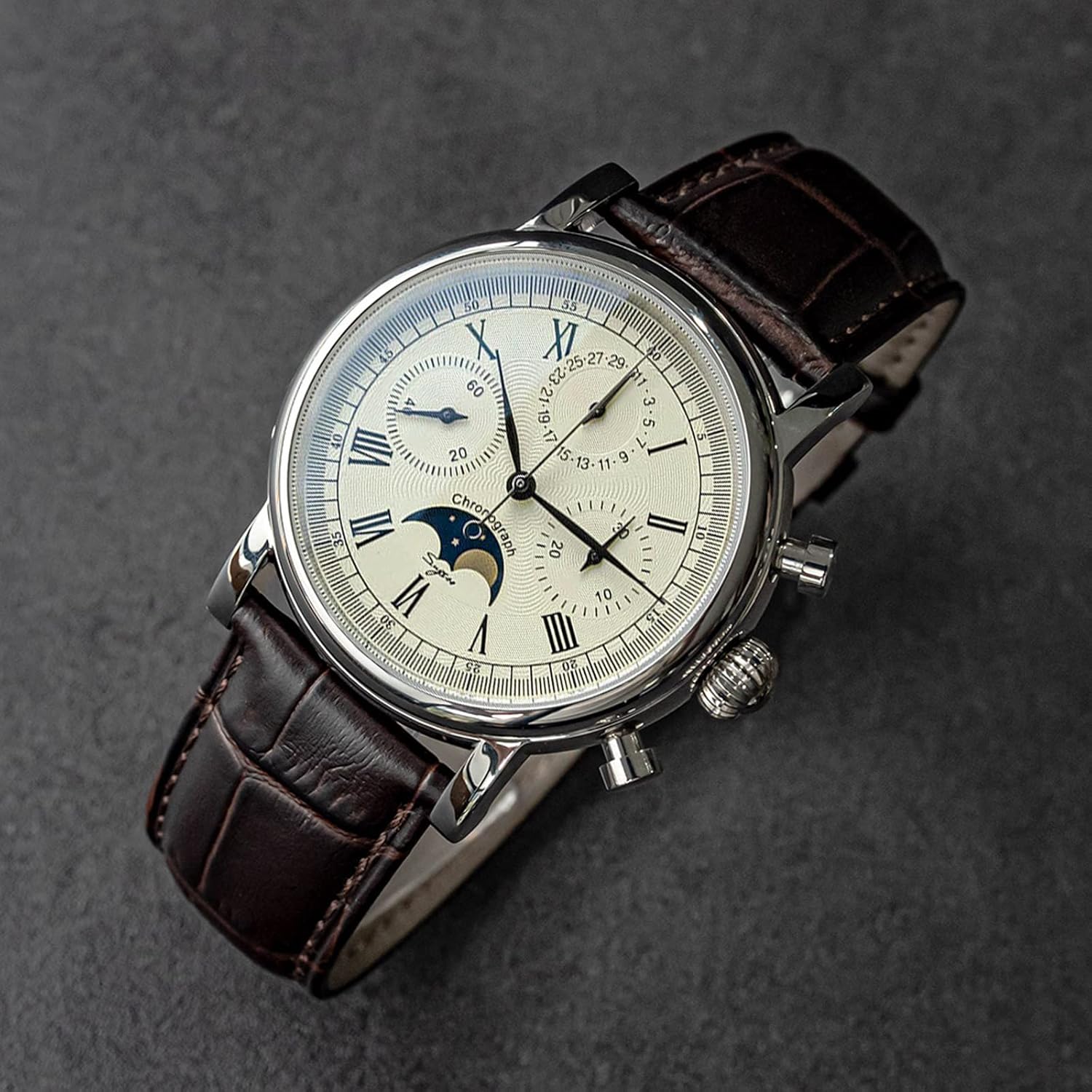 Sugess MoonPhase Master SUM199BX Gold Swan Neck 40mm ST1908 Mechanical Chronograph Mens Wrist Watch Seagull 1963