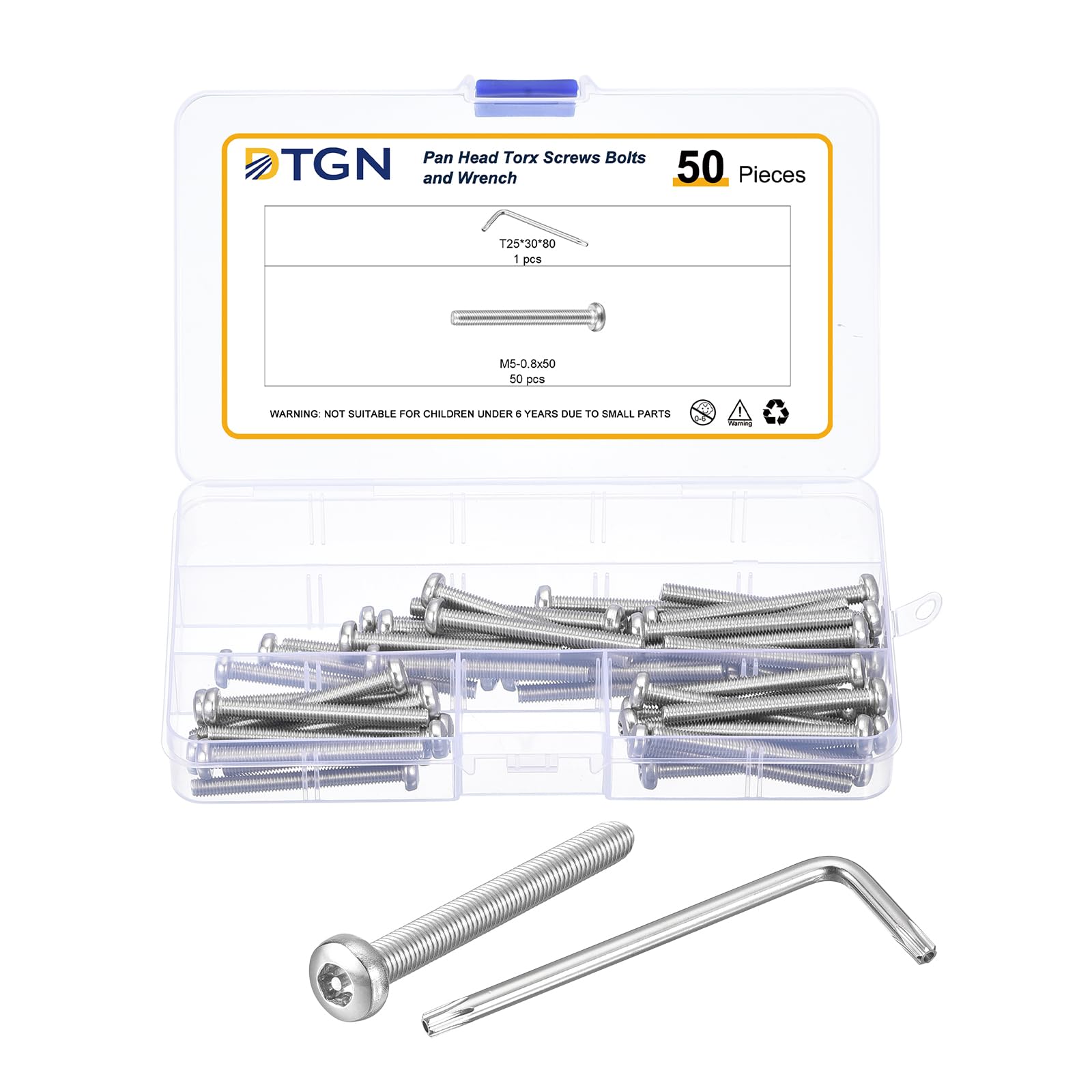 DTGN M5x50mm Pan Head Torx Security Screws, 50Pack, Good for Machinery