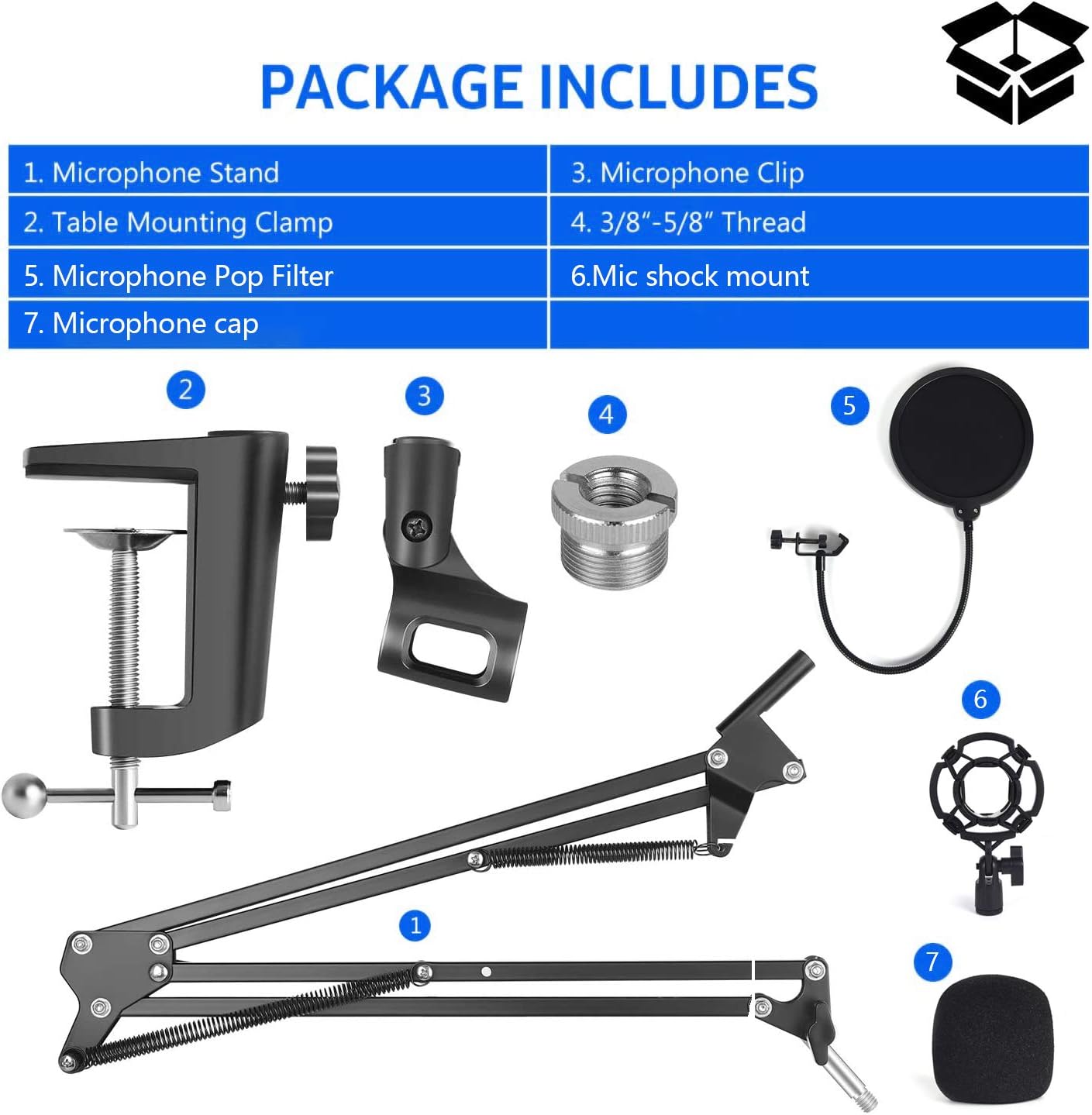 Desktop Microphone Stand, Mic Boom Arm with Shock Mount, Adjustable Suspension Boom Scissor Arm with pop Filter for Blue Yeti Snowball,Radio Broadcasting and Recording (A1)