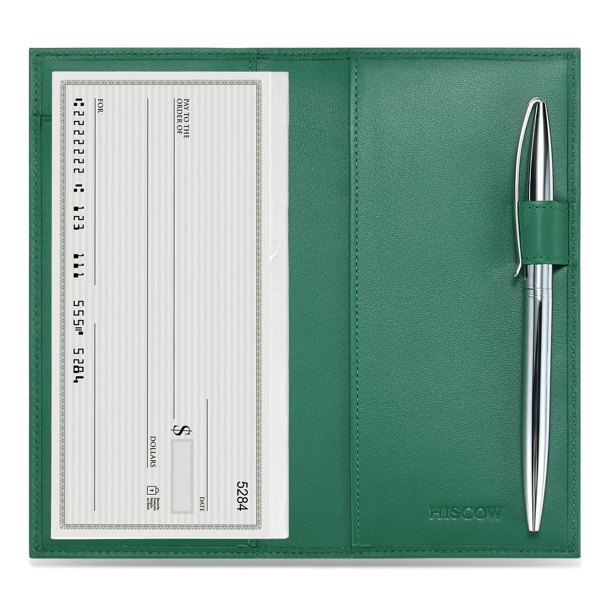 HISCOW Leather Checkbook Cover for Duplicate Checks with Pen Holder