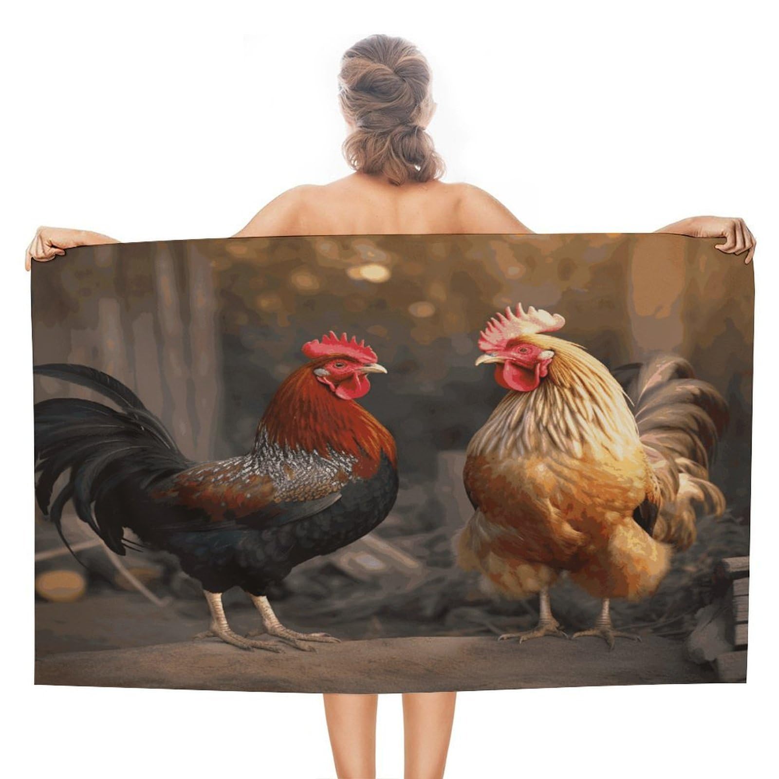 VstaDank Rooster and Chicken Beach Towel for Adult Quick Dry Sand Free Swim Towels Soft Large Size Pool Towels Lightweight Oversized Bath Towel for Travel, Camping, Swimming 51 X 31 Inches