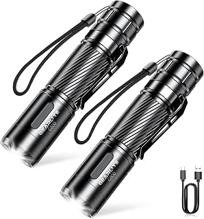 GEARLITE Led Taschenlampe Aufladbar 2Stück, Superhelle Zoombare 2000 Lumen Mini Torch mit 3 Lichtmodi & Langer Betriebsdauer, IP65 Wasserdichte Taktische Handlampe für Camping Angeln Wandern, Notfäll