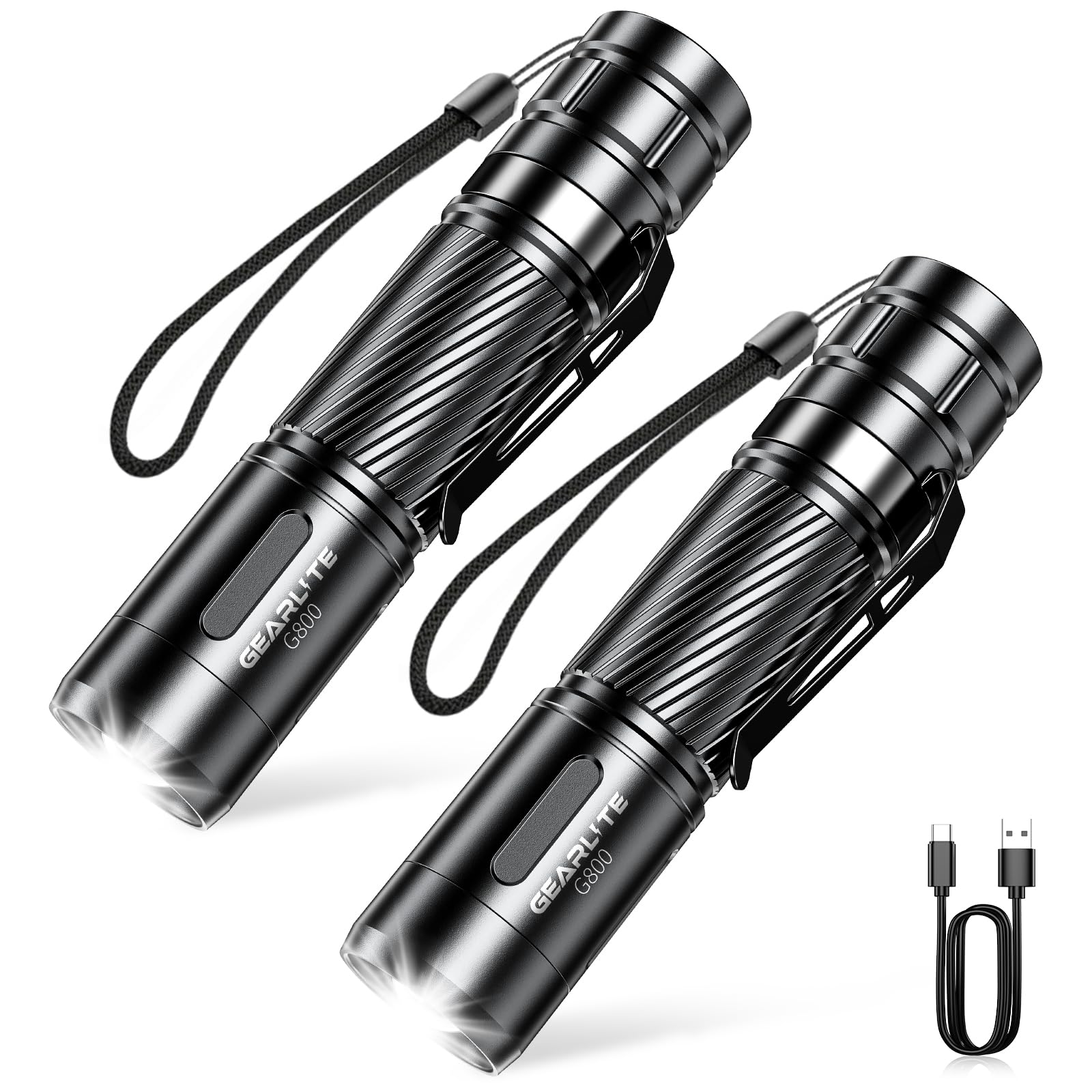 GEARLITE Led Taschenlampe Aufladbar, Superhelle Zoombare 2000 Lum Mini Taschenlampe mit 3 Lichtmodi