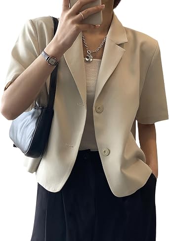 Hotmiss Womens Casual Open Front Lightweight Short Sleeve Blazer Open Front Work Office Jacket
