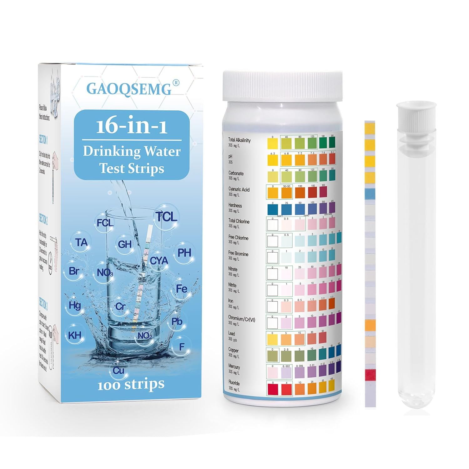 16 in 1 Water Test Kits for Drinking Water,Water Testing Strips 100 Strips,Tap and Well Water