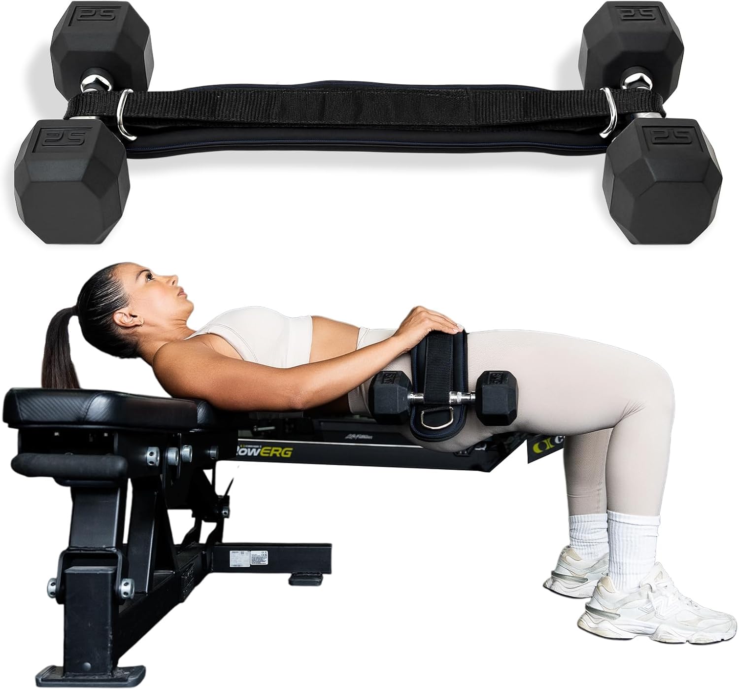 Heavy Duty Hip Thrust Belt for Dumbells, Kettlebells, and Plates - Glute Workout at Home, Gym, and Travel - Dip and Pullup Belt (Chain Included) Comfortable Padding, Double-Stitching