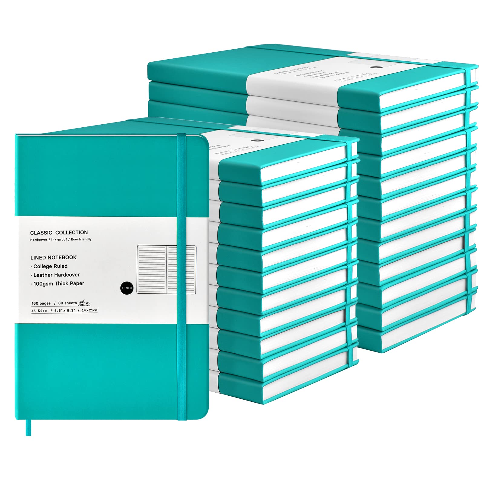 Photo 1 of Coopay 24 Pack A5 Journal Notebooks Bulk, 160 Pages, 100GSM Thick Paper, 8.3 x 5.5 inch Hardcover Lined Leather Journals for Writing Office School Business,Bulk Notebook for Work Men Women (Green)