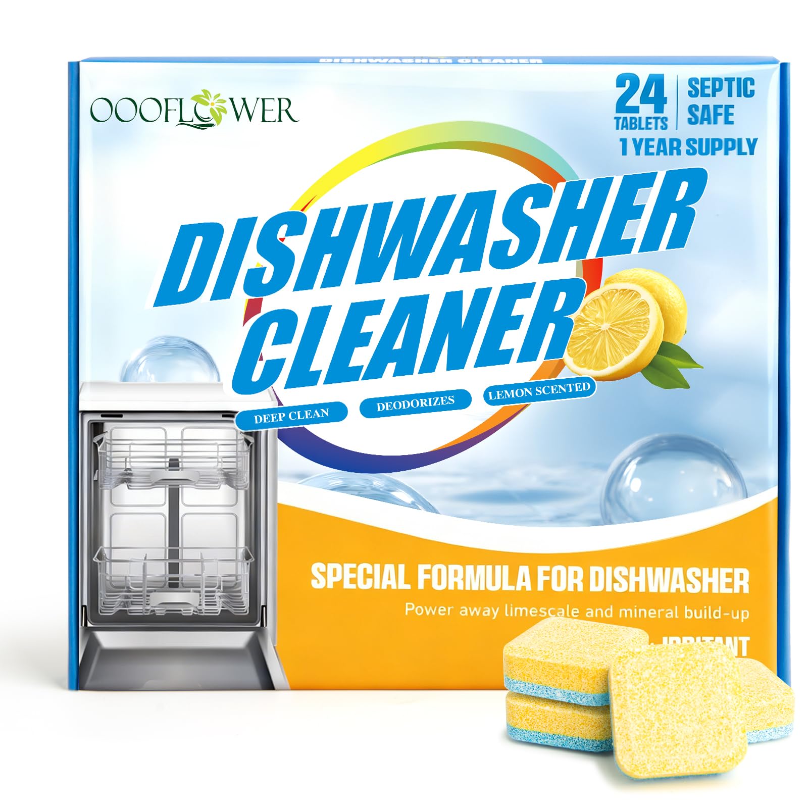 Dishwasher Cleaner &amp; Deep Deodorizer Cleaning Tablets 24 Tabs Lemon Scent