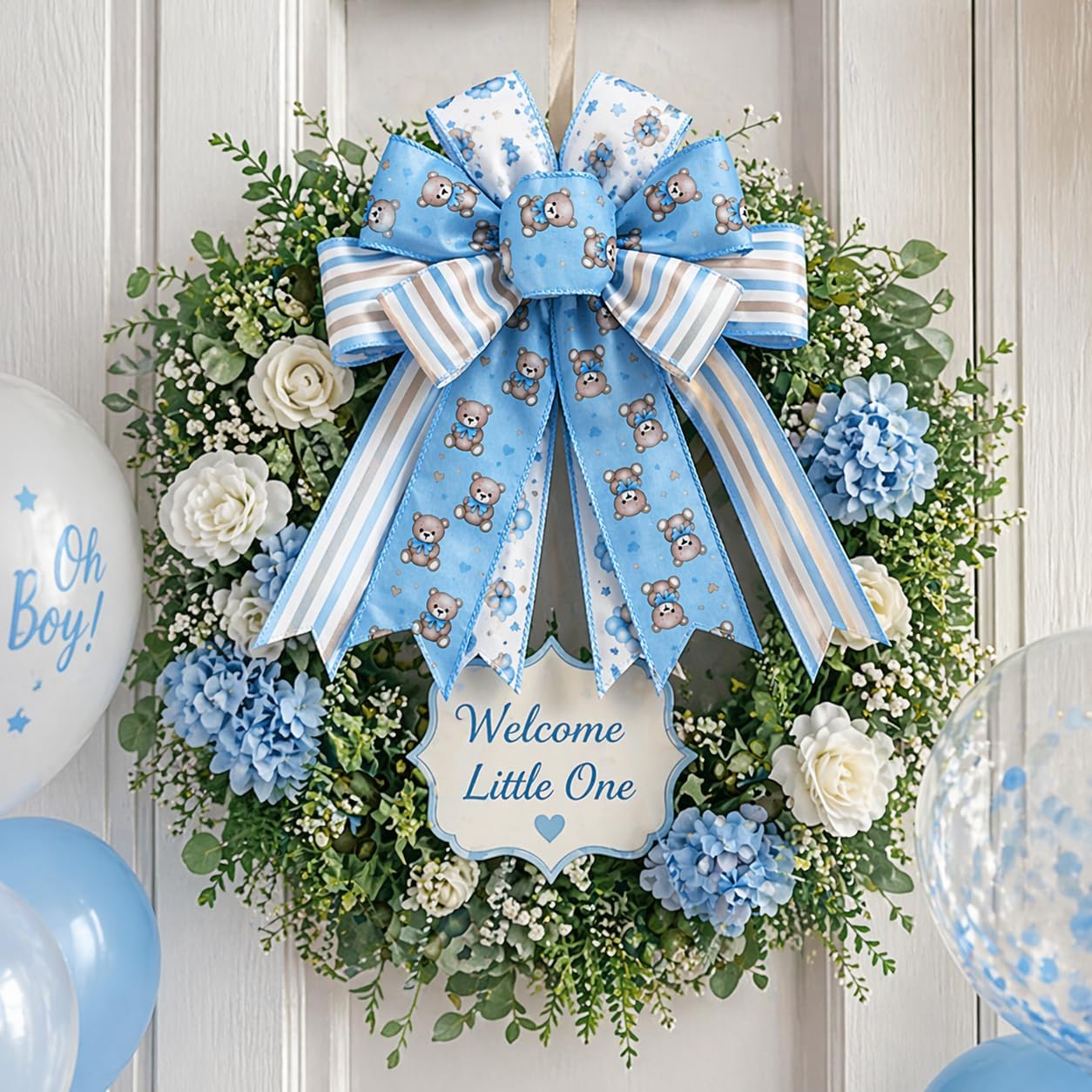 4 Roll Baby Blue Teddy Bear Wired Ribbon Baby Shower Decor 5 Yard image 4
