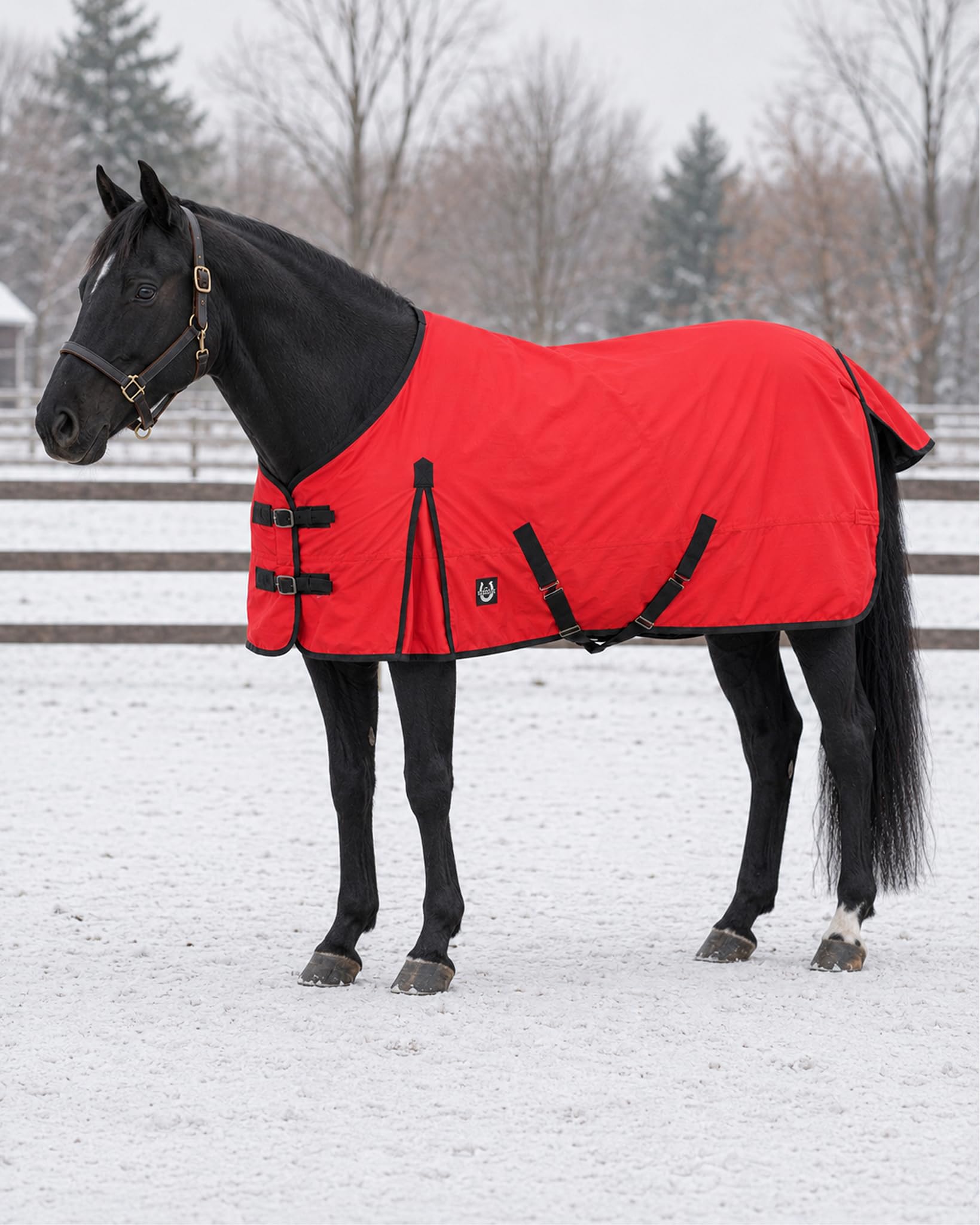 Manta de invierno Ripstop de 600 denier con relleno de poliéster de 250 g/m² (100% impermeable/transpirable/a prueba de nieve) – Manta de invierno pesada de caballo (rojo con ribete negro), tamaño 72