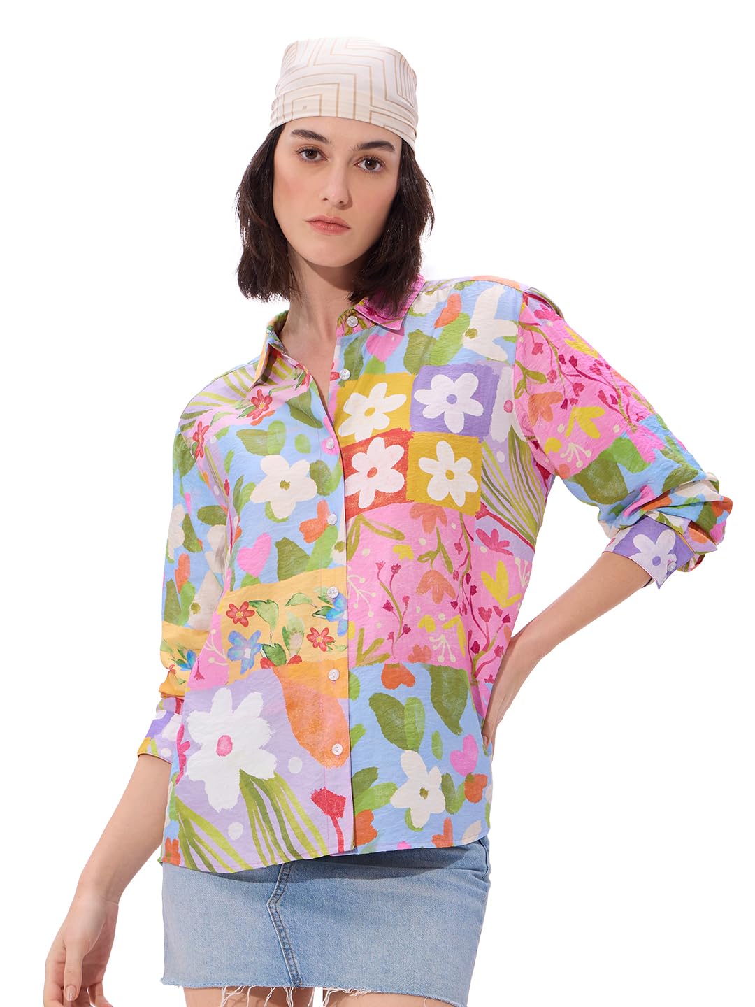 the souled store Blooming Women and Girls Long Sleeves Collared Neck Button Front Multicolor All Over Printed Viscose Blend Boyfriend Shirts-picture-24