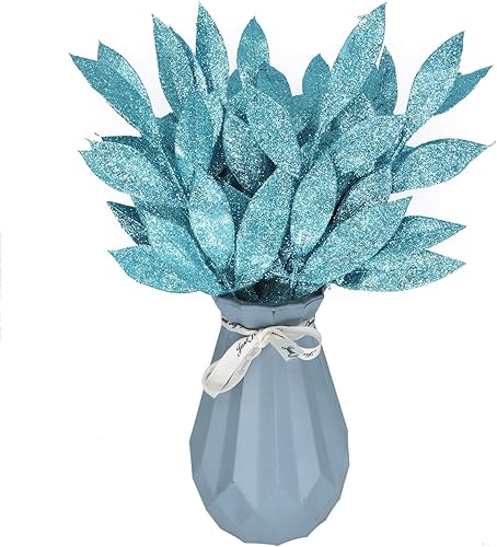 Miniatura 6 de 16 hojas artificiales con purpurina de 13.8 pulgadas, plantas falsas de ramas de flores, hojas de árbol de Navidad, rellenos en aerosoles para