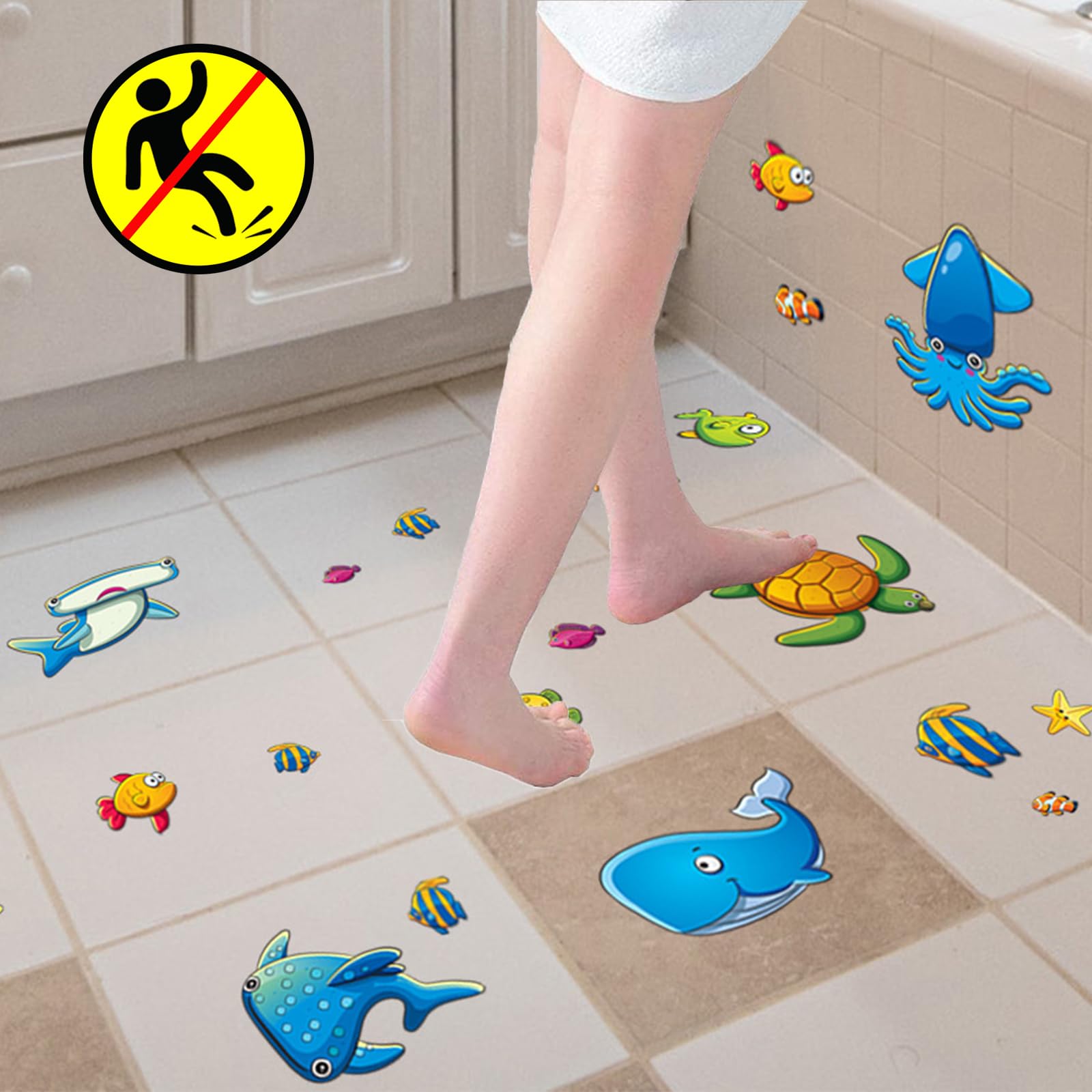 TSBSHum 18Pack Bathtub Non Slip Stickers,Guppy Grips Bath Stickers with 61 Ocean Animals That Kids Love,Large Size Adhesive Stickers for Bathtub,Shower Floor,Baby Bath Tub